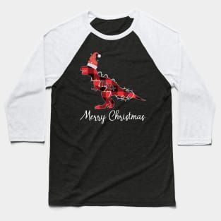 Santa T Rex Plaid Red Buffalo Dinosaur Christmas Pajamas Family Baseball T-Shirt